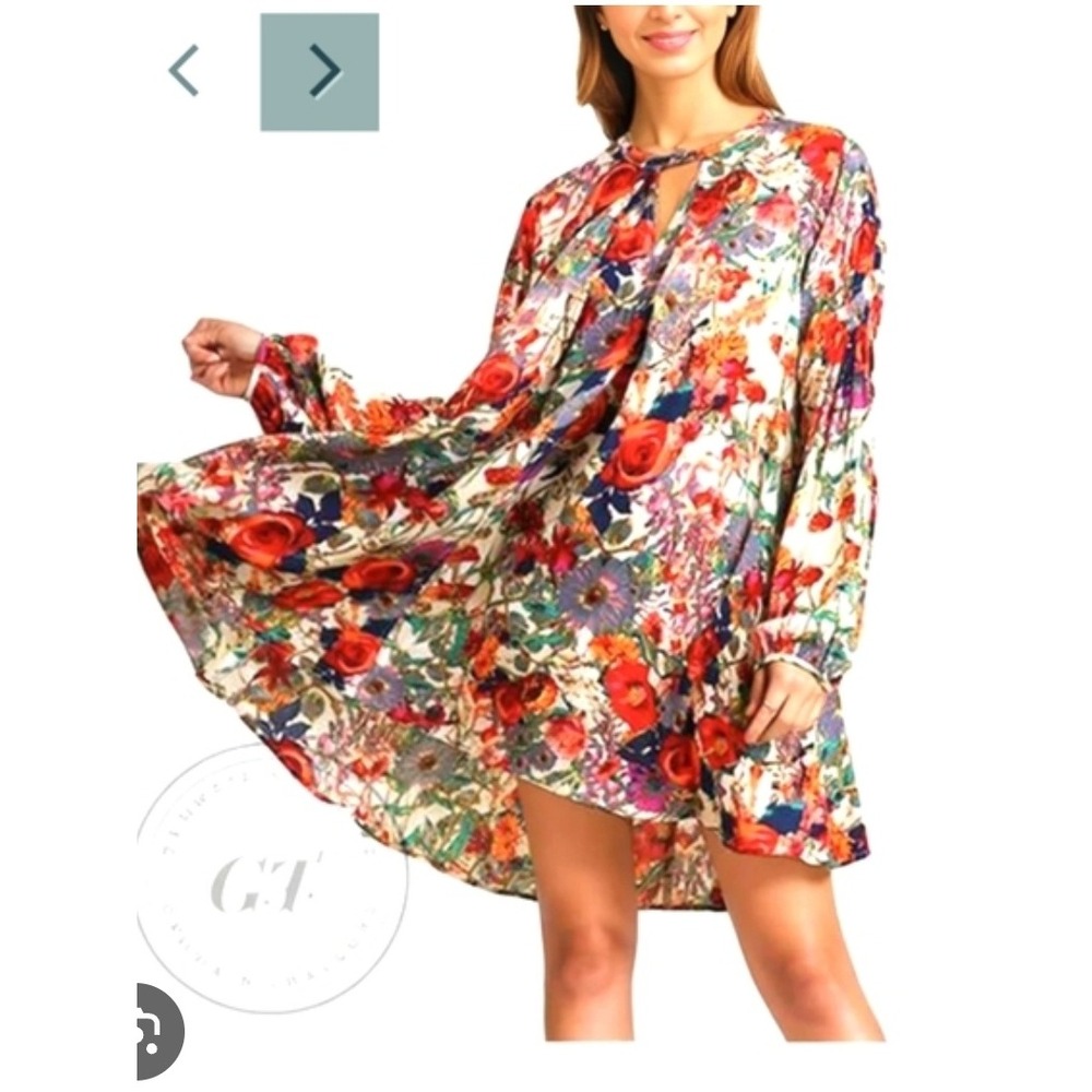 Jodifl Floral‎ Print Long Sleeve Mini Dress Boho Chic Keyhole Casual